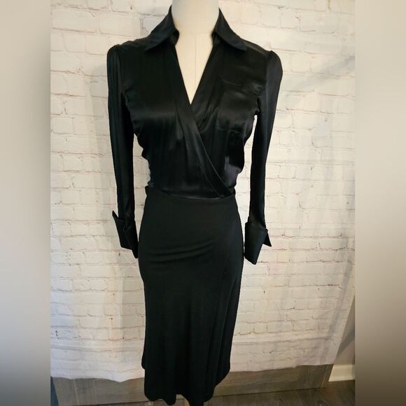 Diane Von Furstenberg DVF Vintage Wool & Silk Wrap Dress | Black | Size 2 | EUC - Picture 7 of 10